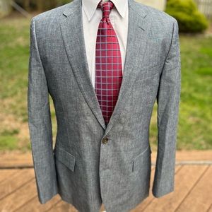 J Crew Ludlow Chambray Suit BLUE 42L Cotton 39Wx33 Flat Front 2-Btn Dual Vent